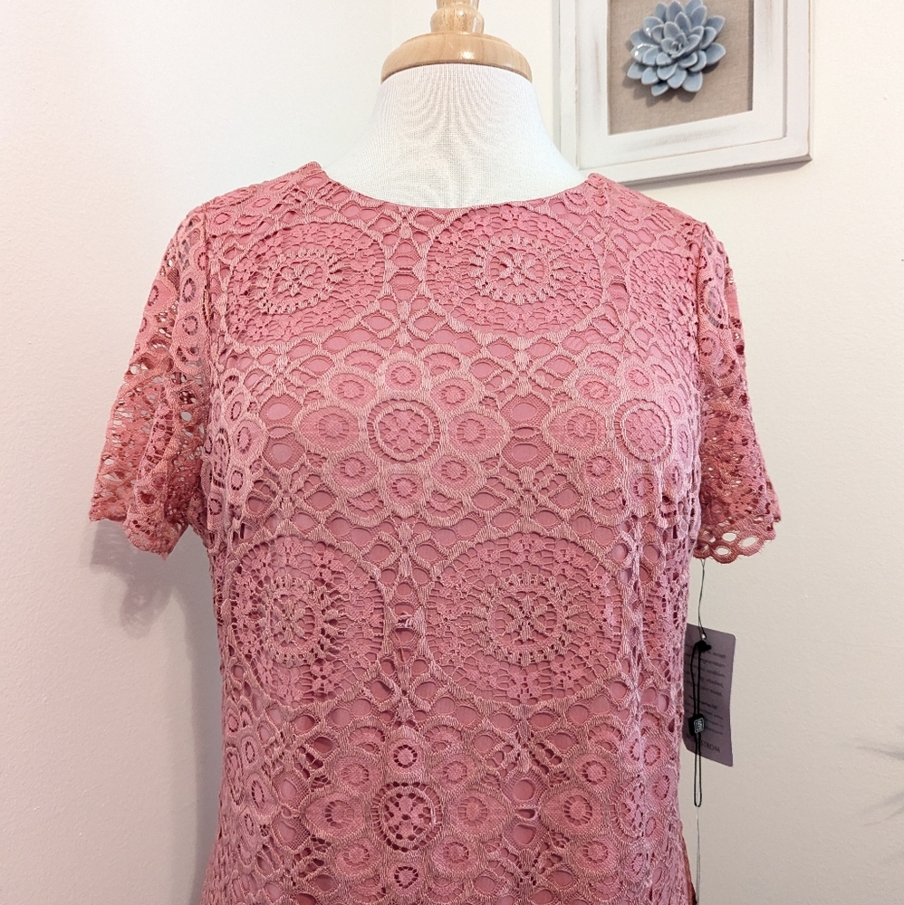Laundry by Shelli Segal Lace Sheath Mini Dress Vintage Rose Pink 14 Petite - Picture 4 of 10